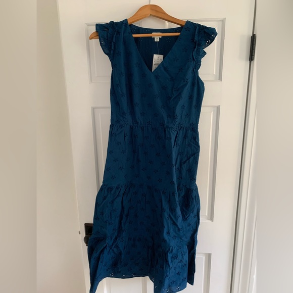 NWT J.Crew Factory Ruffle Sleeve Eyelet Tiered Midi Dress 10 - Picture 2 of 4